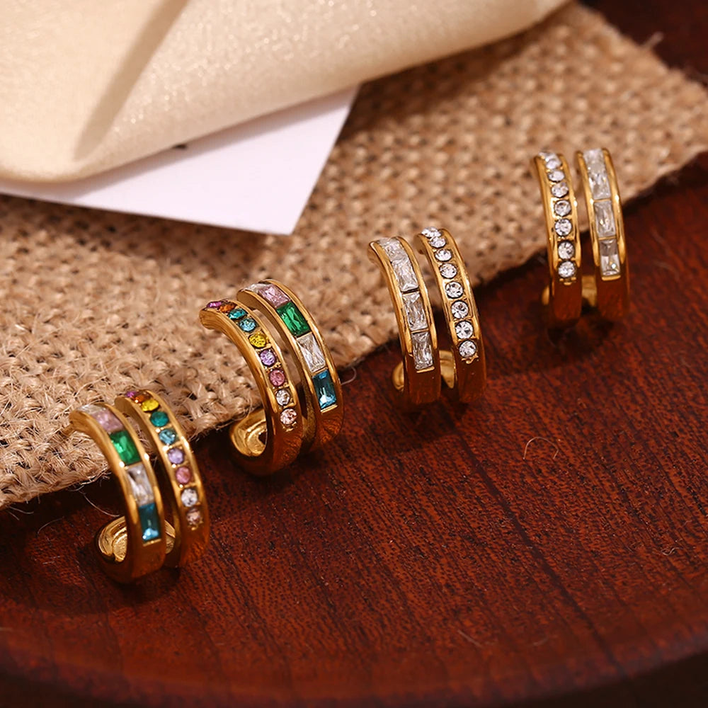 The Aurora Double Band Zircon Hoops by Vexa - Earring - Vexa