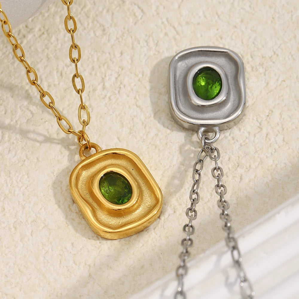 The Emerald Echo Retro Irregular Pendant Necklace by Vexa - necklace - Vexa