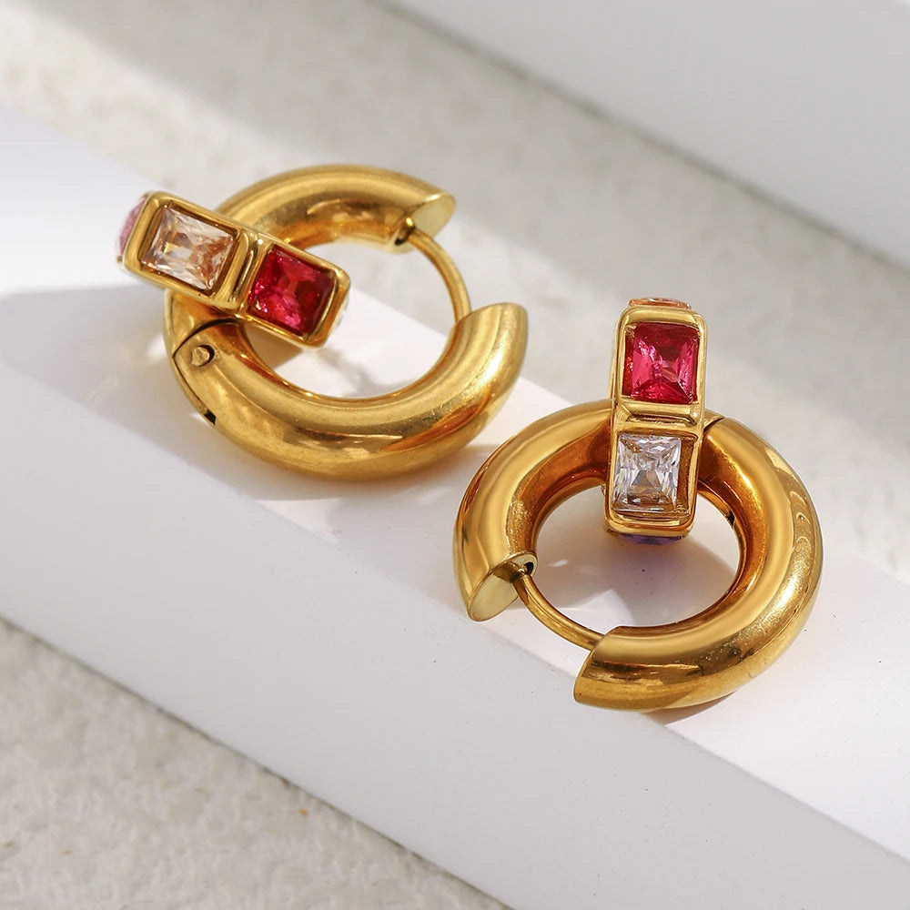 The GeoGem Hexagon Zircon Charm Hoop Earrings by Vexa - Earring - Vexa