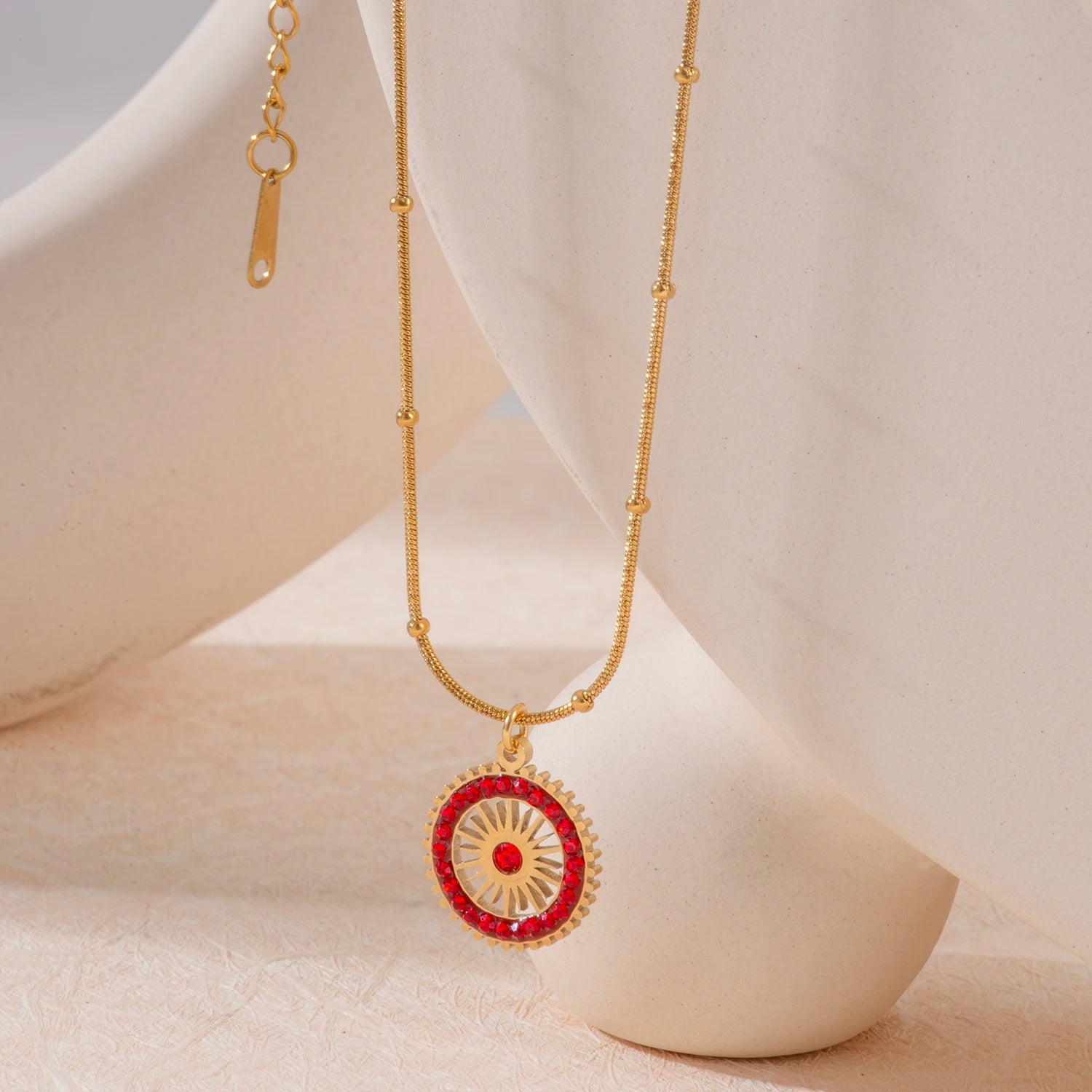 The Radiant Red CZ Circle Pendant Necklace by Vexa - necklace - Vexa