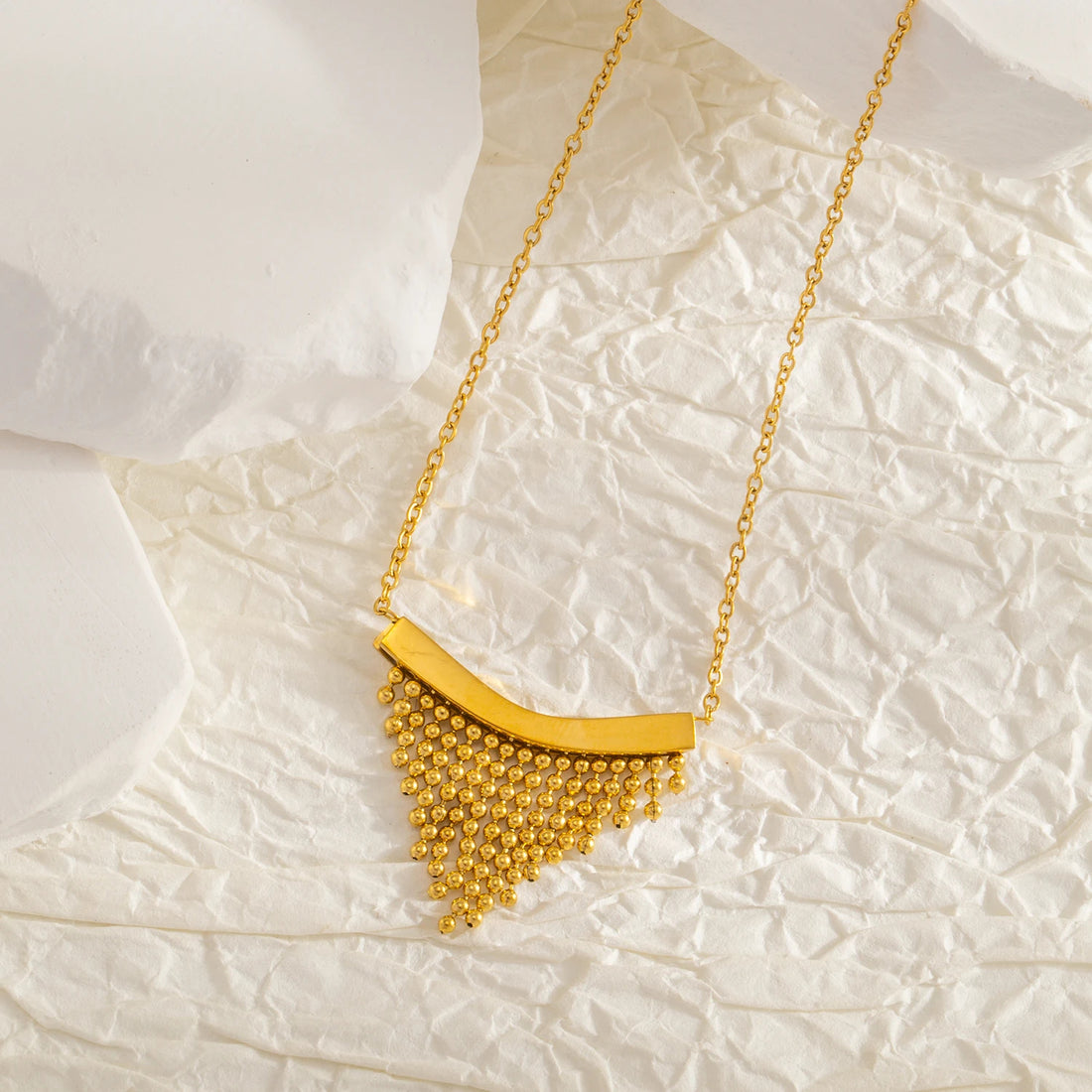 The Elegant Gold Beaded Tassel Necklace by Vexa - necklace - Vexa