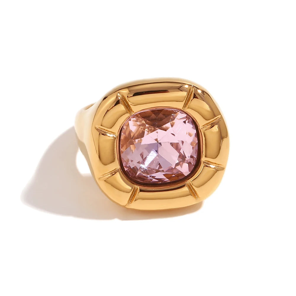 The Flora Rounded Square Zircon Ring by Vexa - RING - Vexa - 8 - Pink
