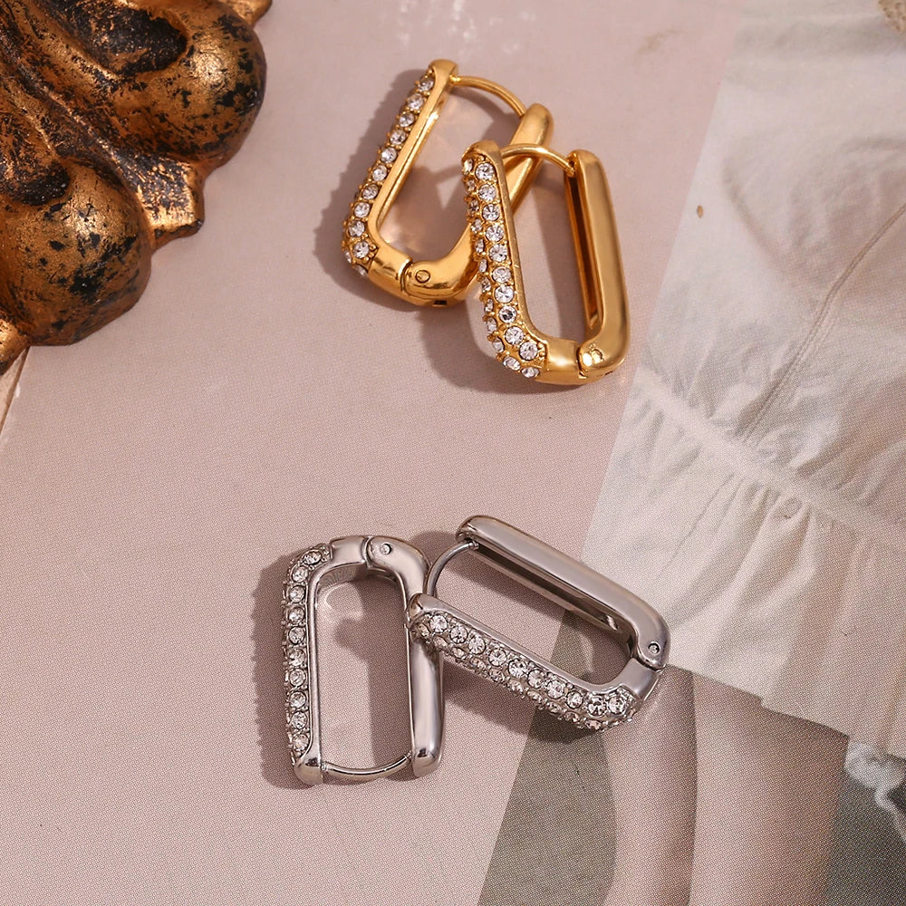 The Radiance Pave Rectangular Hoops by Vexa - Earring - Vexa