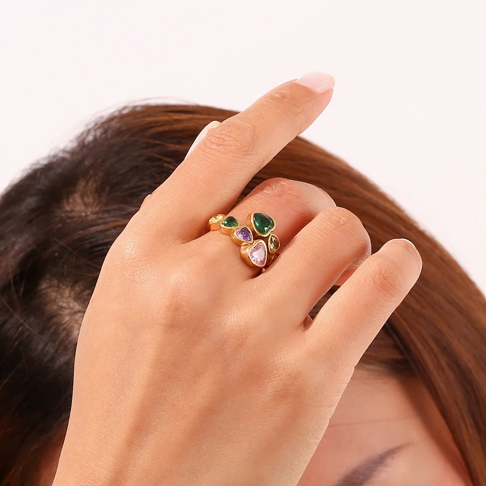 The Valentina Multi - Color Zircon Heart Ring by Vexa - RING - Vexa