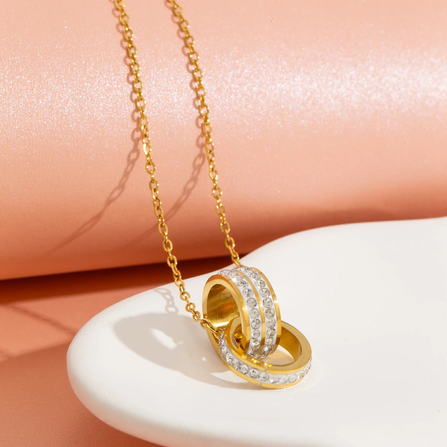 The Radiant Interlocking Double Ring Necklace by Vexa - necklace - Vexa