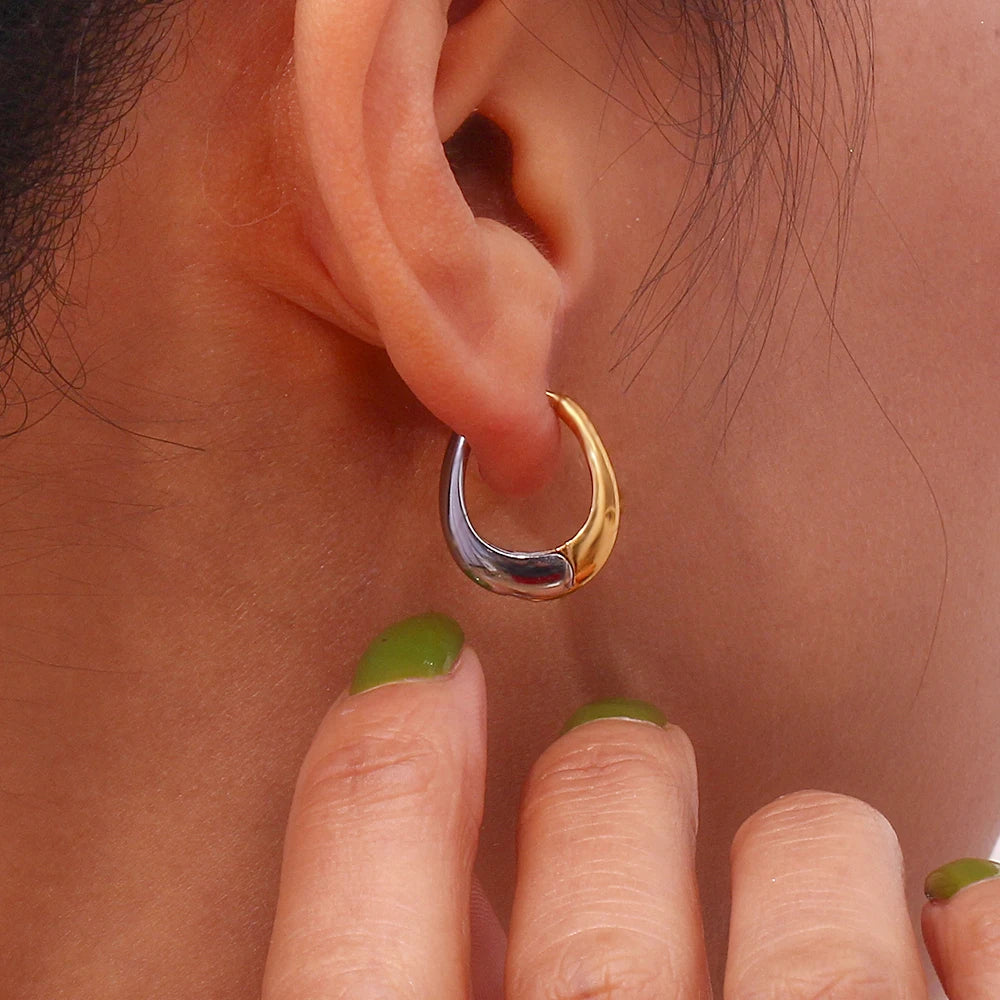 The Equinox Two - Tone Pear Hoop Earrings by Vexa - Earring - Vexa