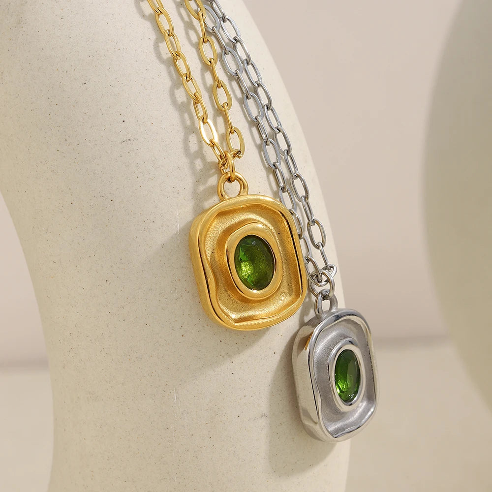 The Emerald Echo Retro Irregular Pendant Necklace by Vexa - necklace - Vexa