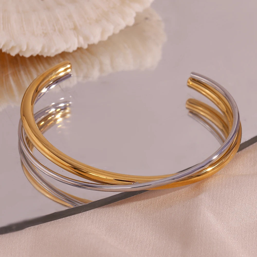 The Horizon Two - Tone Double Line Cuff by Vexa - Bracelet - Vexa