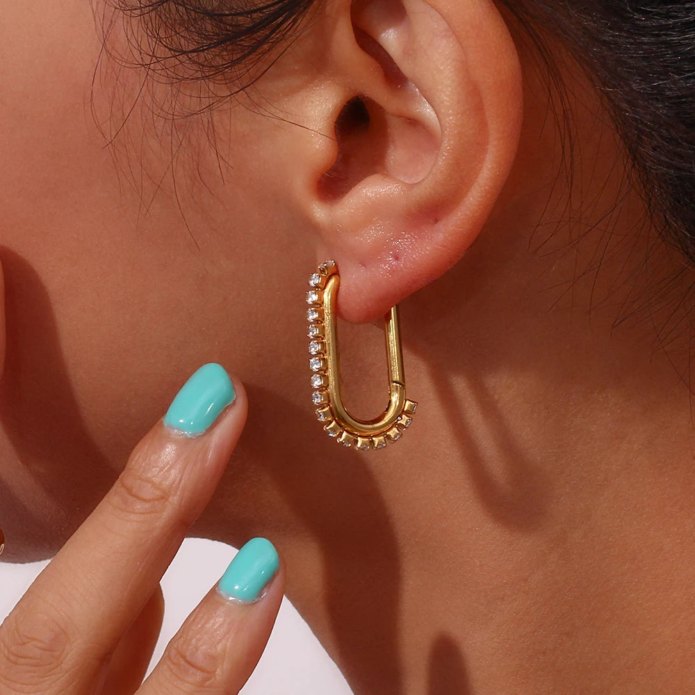 The Stella U - Shaped Zircon Hoop Earrings by Vexa - Earring - Vexa
