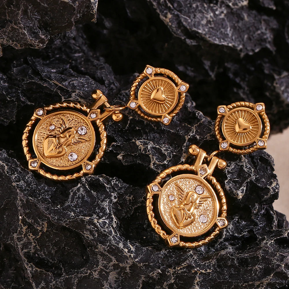 The Seraphina Angel Heart Coin Drop Earrings by Vexa - Earring - Vexa