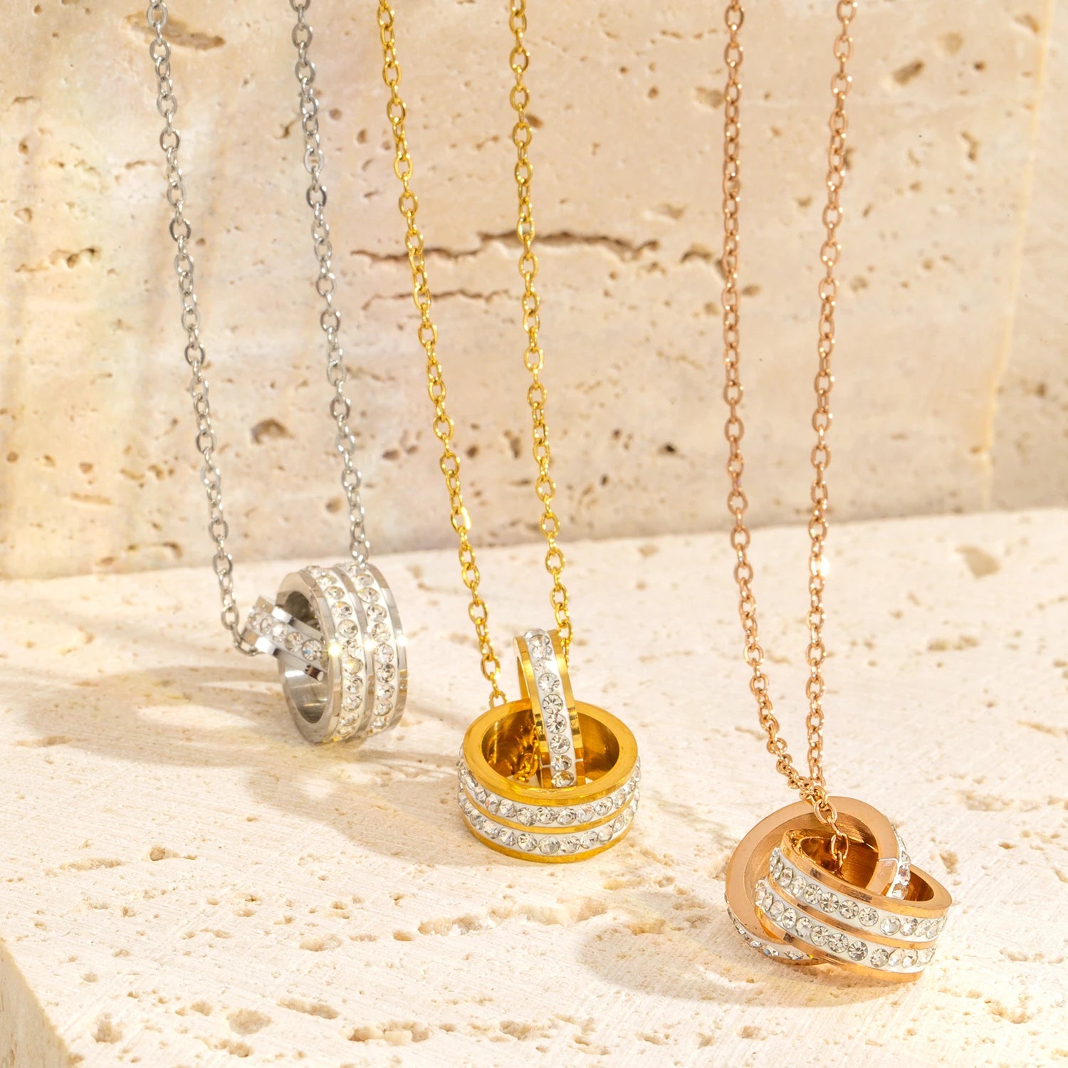 The Radiant Interlocking Double Ring Necklace by Vexa - necklace - Vexa