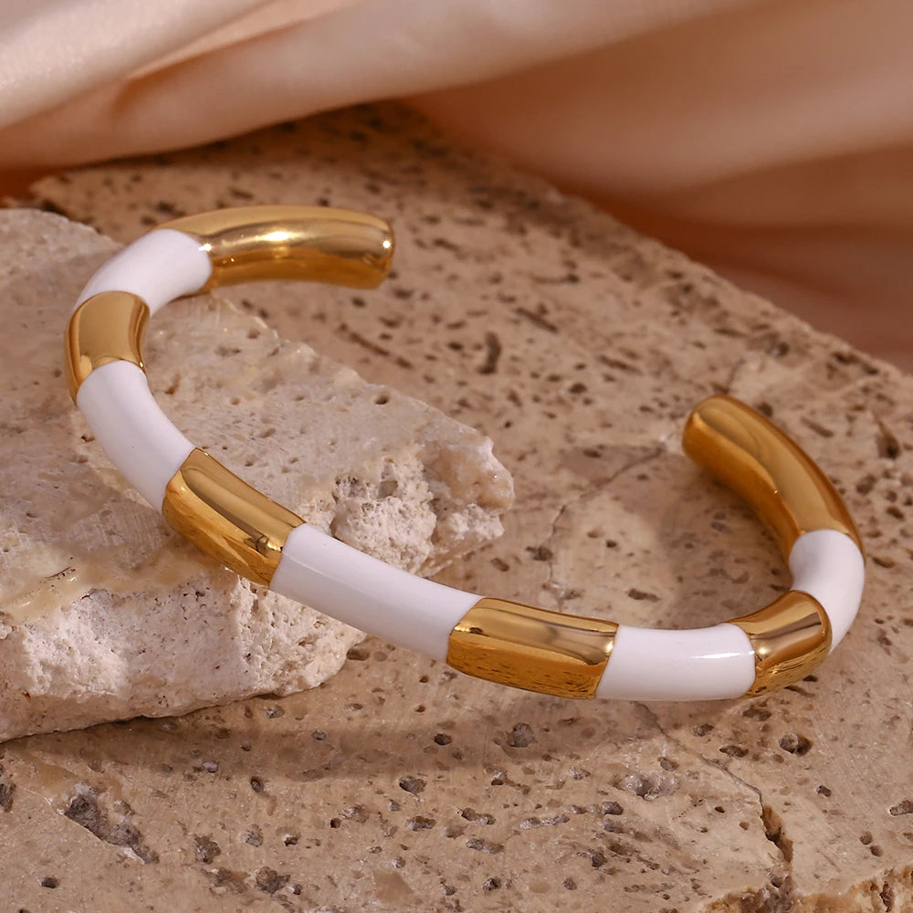 The Zenith Enamel Stripe Chunky Cuff Bangle by Vexa - Bracelet - Vexa