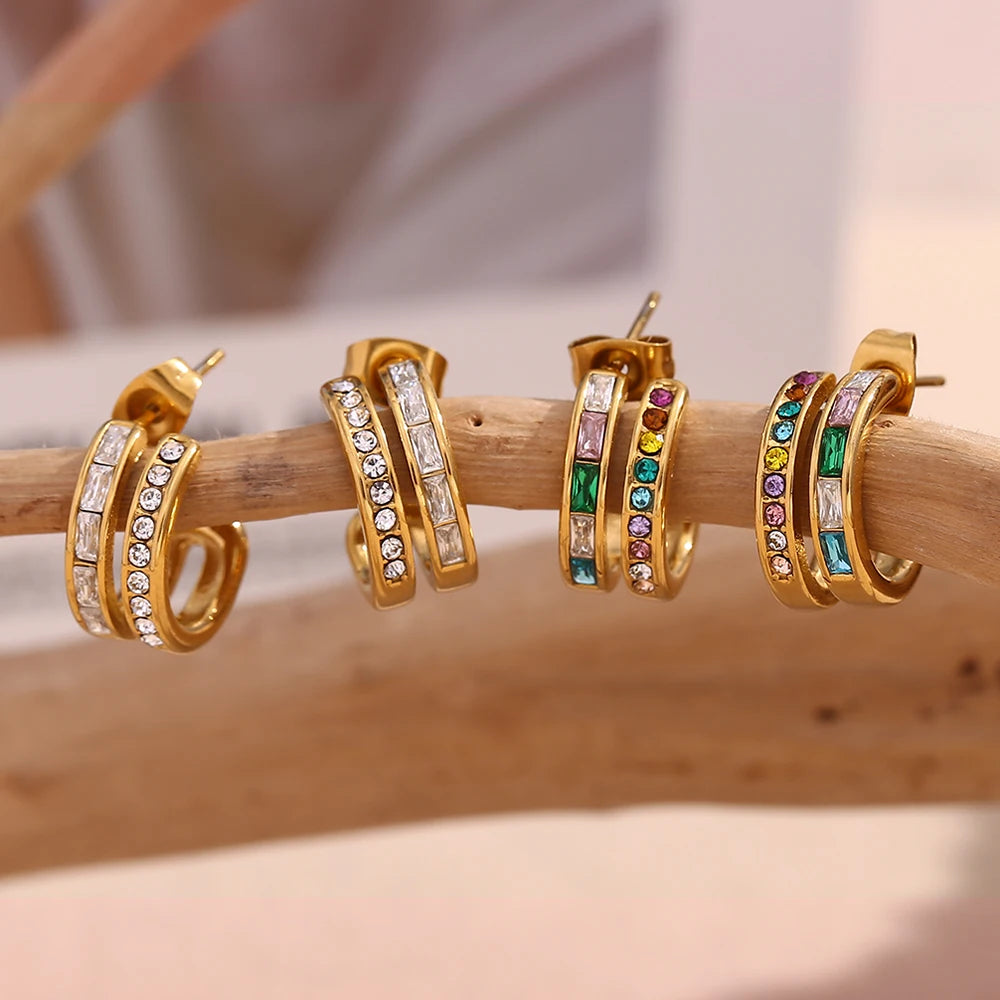 The Aurora Double Band Zircon Hoops by Vexa - Earring - Vexa