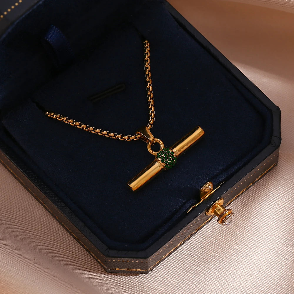 The Aurelia T - Bar Crystal Pendant Necklace by Vexa - necklace - Vexa
