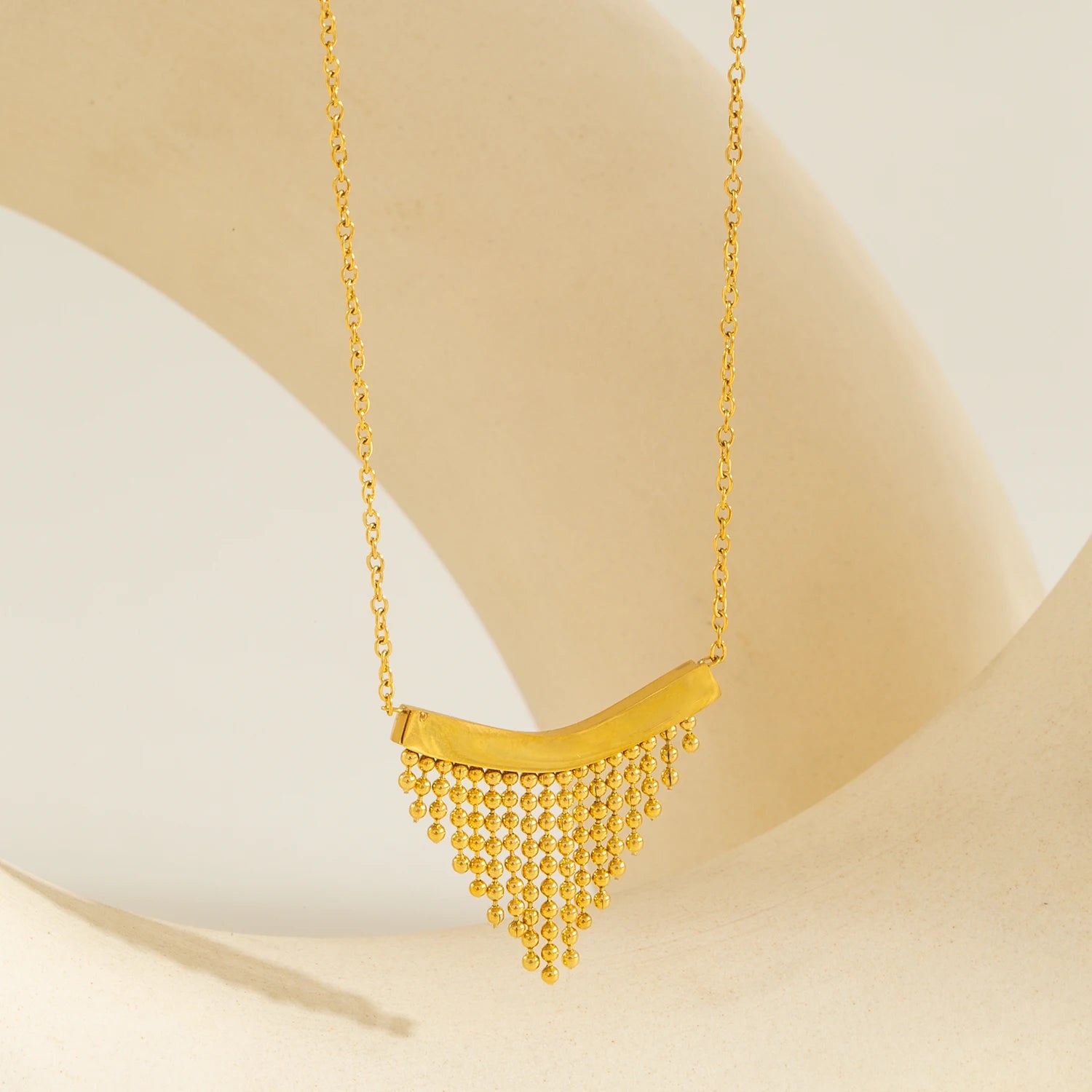 The Elegant Gold Beaded Tassel Necklace by Vexa - necklace - Vexa