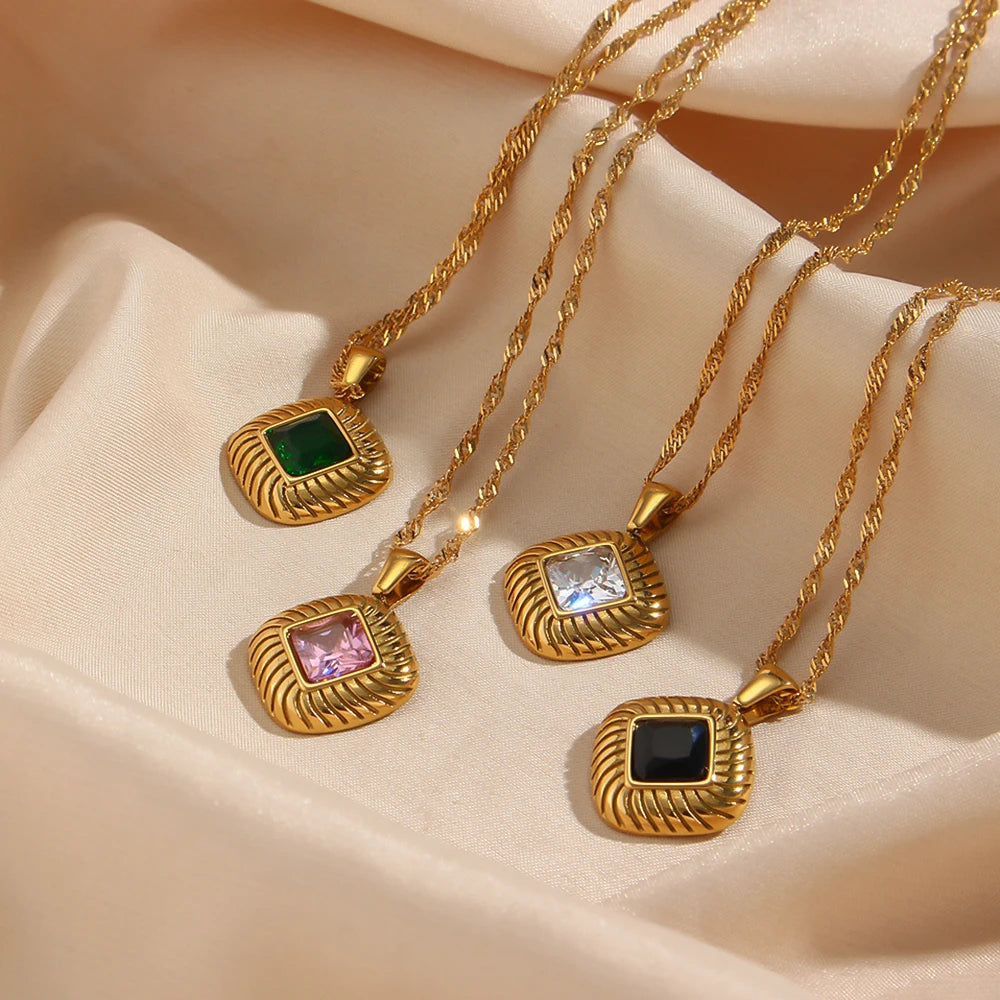 The Sovereign Square Texture Zircon Necklace by Vexa - necklace - Vexa