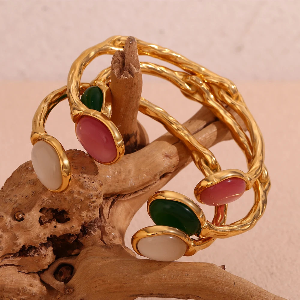 The Terra Natural Stone Open Cuff Bracelet by Vexa - Bracelet - Vexa