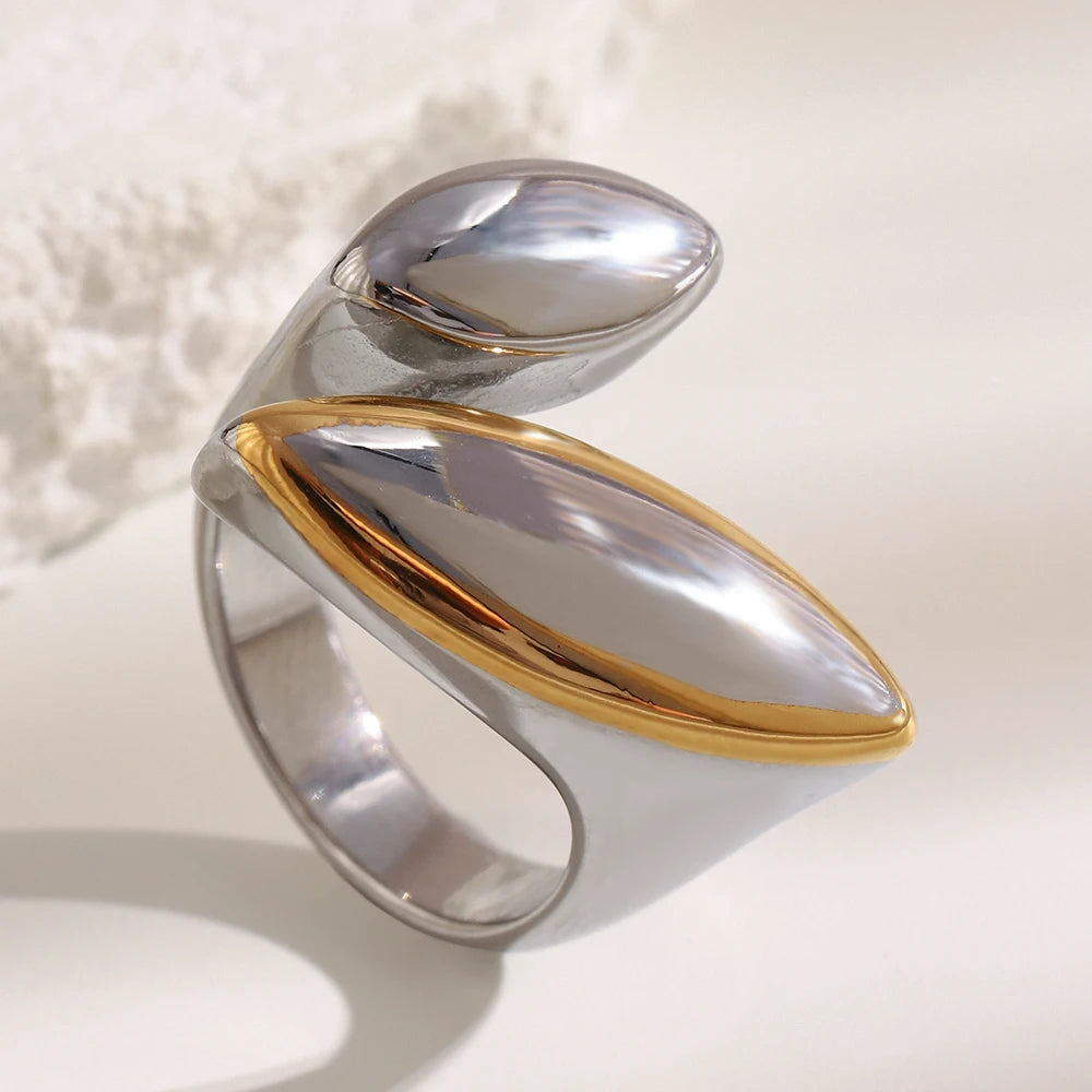 The Vesper Two - Tone Asymmetric Oval Ring by Vexa - RING - Vexa