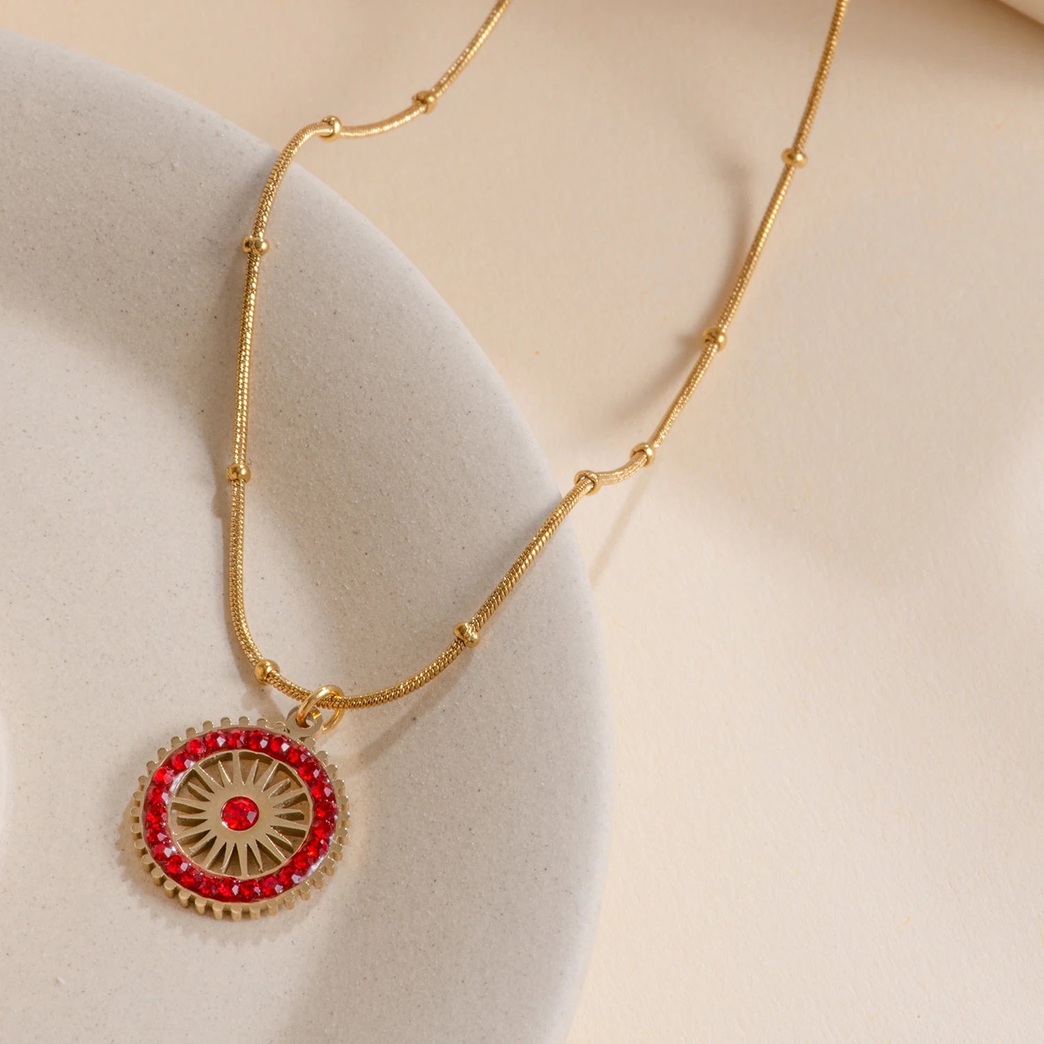 The Radiant Red CZ Circle Pendant Necklace by Vexa - necklace - Vexa