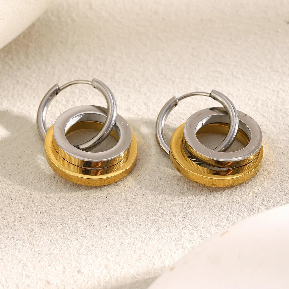 The Cosmos Two - Tone Geometric Hoop Earrings by Vexa - Earring - Vexa