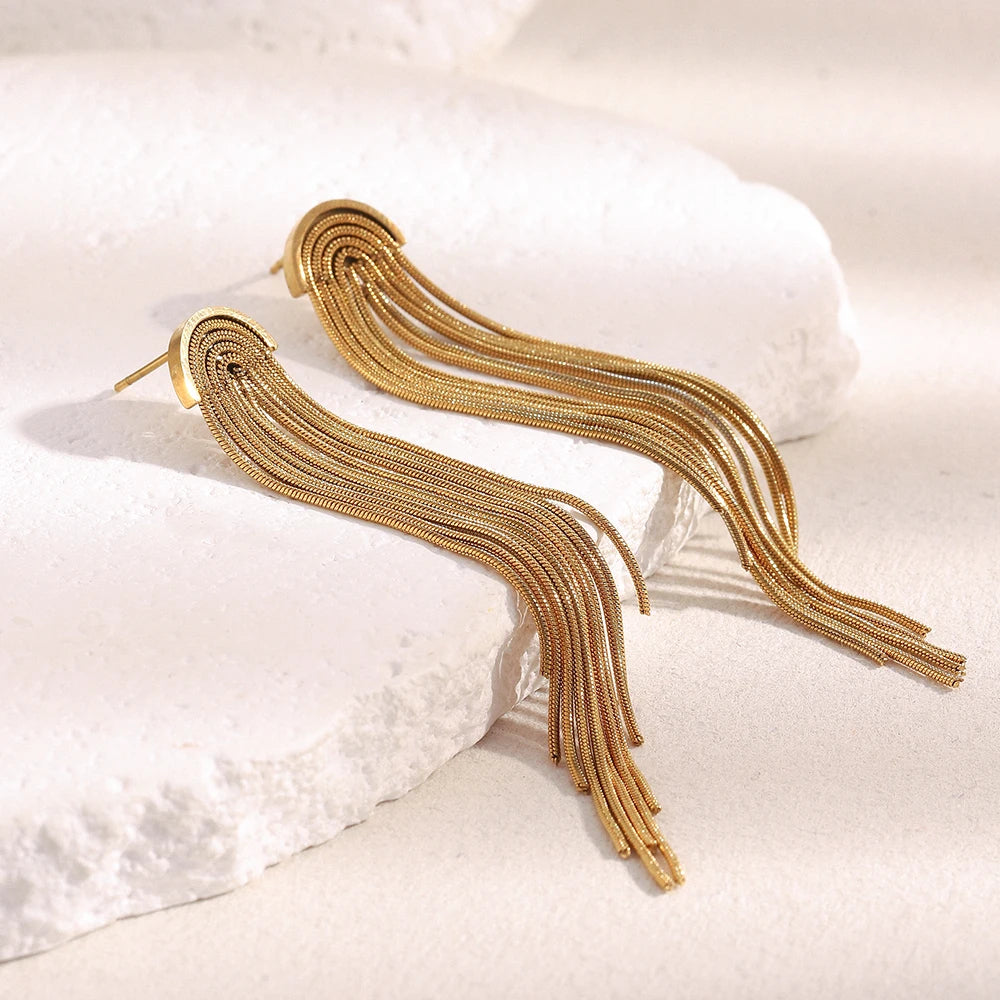 The Seraphina Flowing Chain Tassel Earrings by Vexa - Earring - Vexa