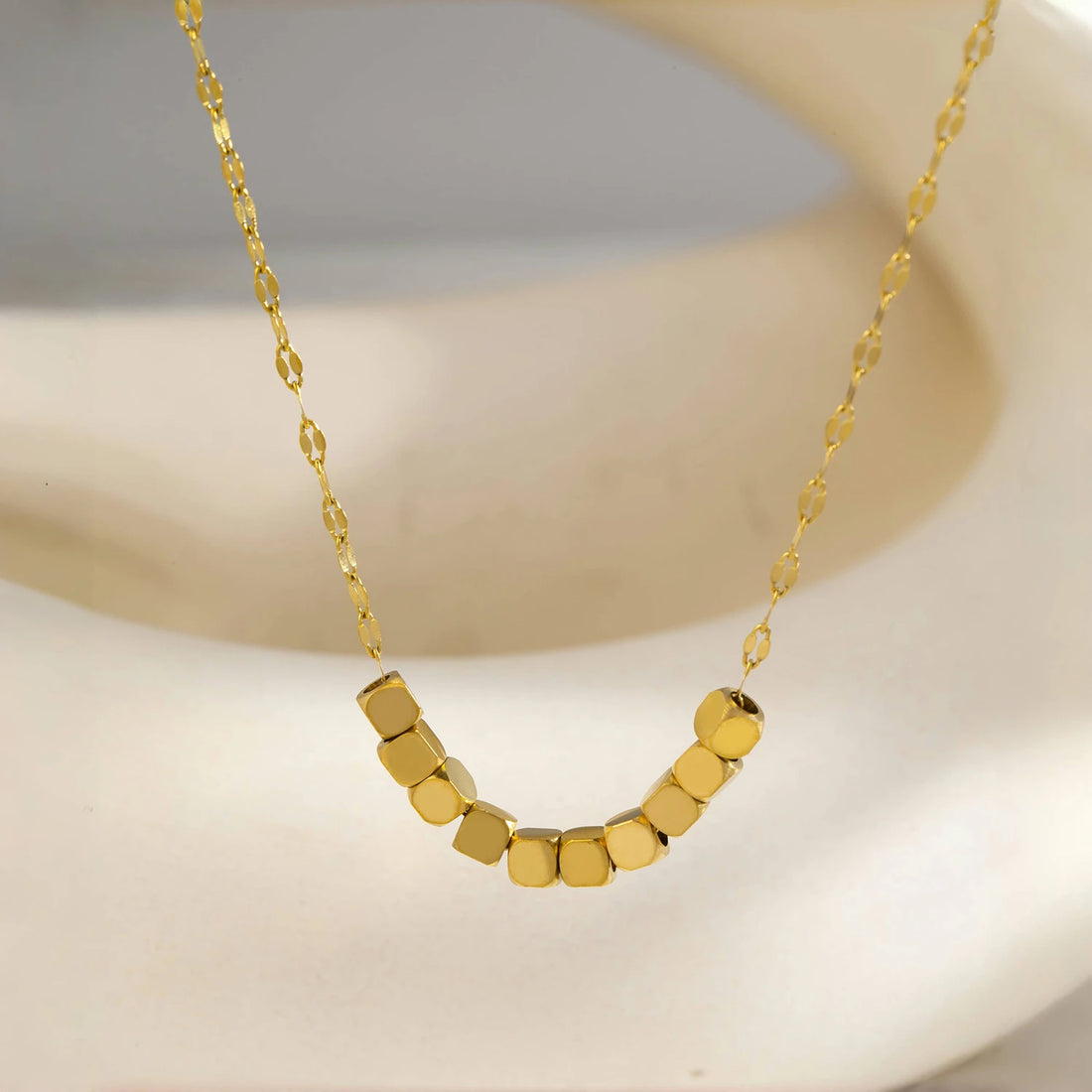 The Polished Geometric Cube Strand Necklace by Vexa - necklace - Vexa - Gold