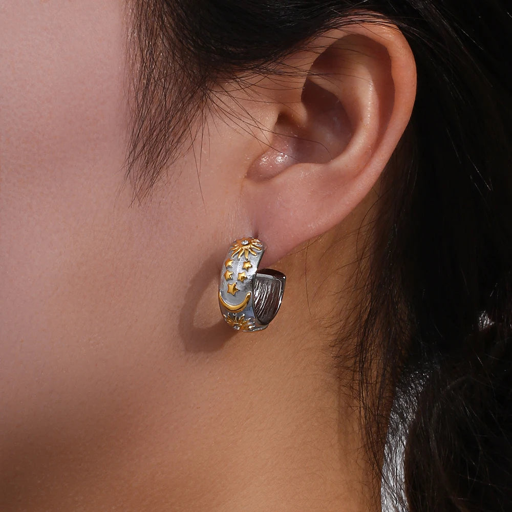 The Astra Celestial Chunky Hoop Earrings by Vexa - Earring - Vexa - Silver
