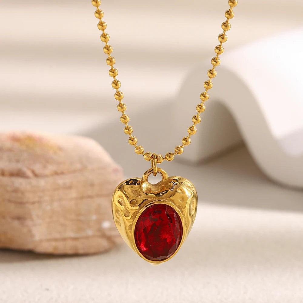 The Crimson Heart Shape Medallion Necklace by Vexa - necklace - Vexa