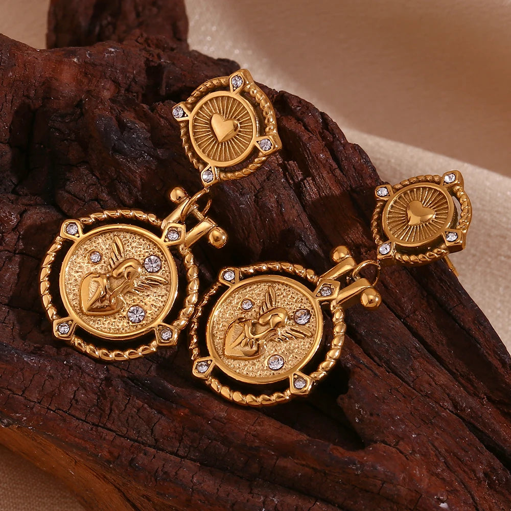 The Seraphina Angel Heart Coin Drop Earrings by Vexa - Earring - Vexa