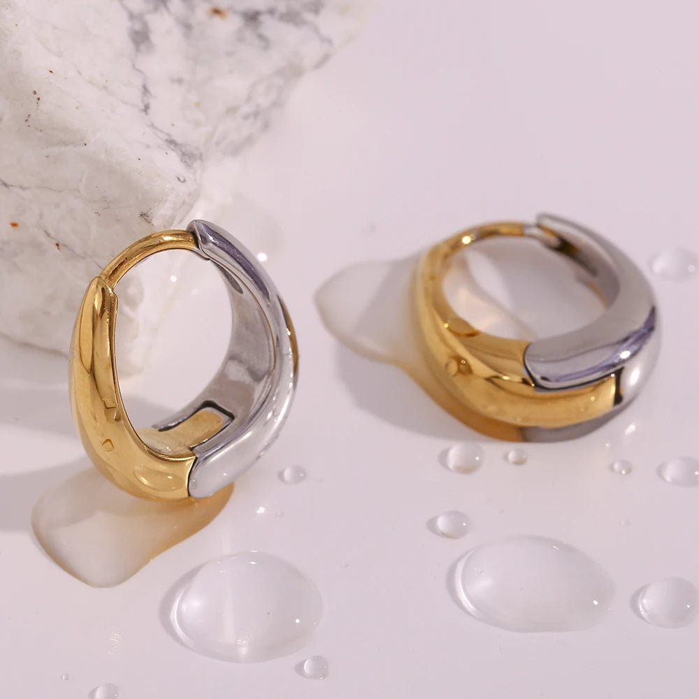 The Equinox Two - Tone Pear Hoop Earrings by Vexa - Earring - Vexa