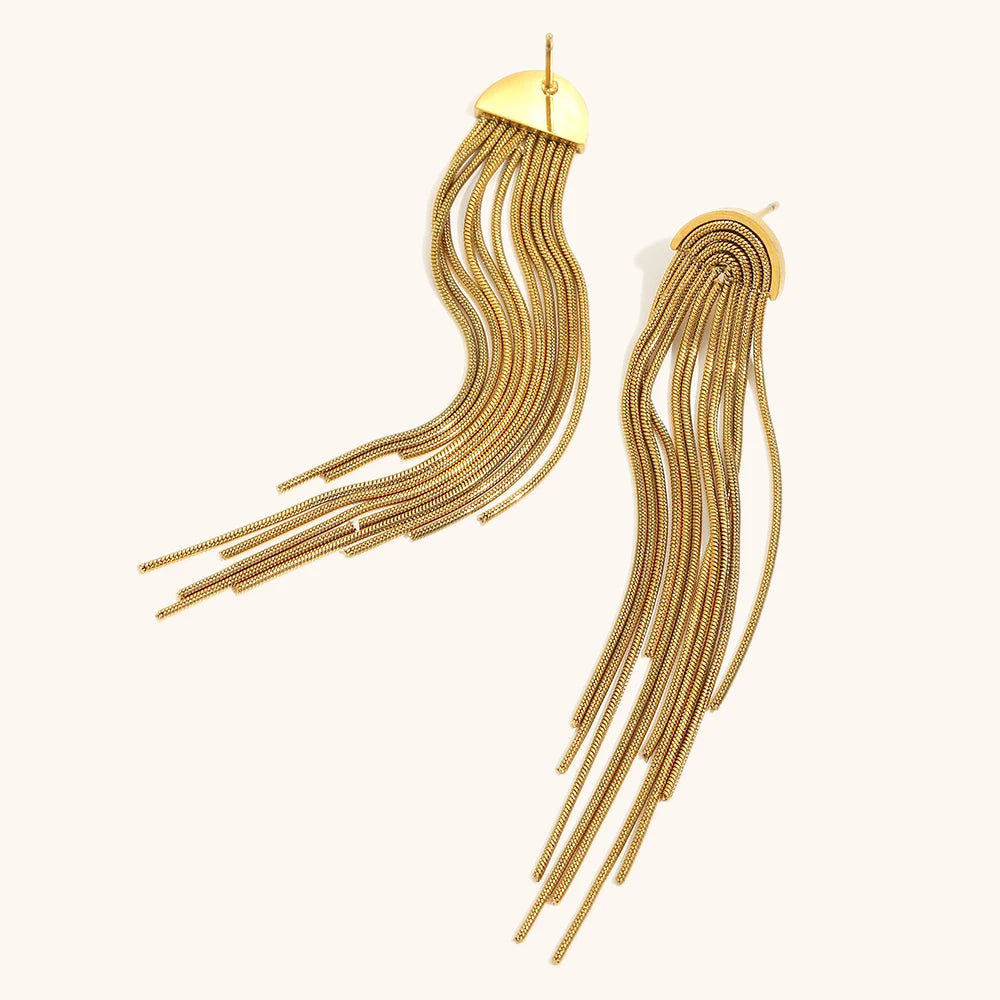 The Seraphina Flowing Chain Tassel Earrings by Vexa - Earring - Vexa