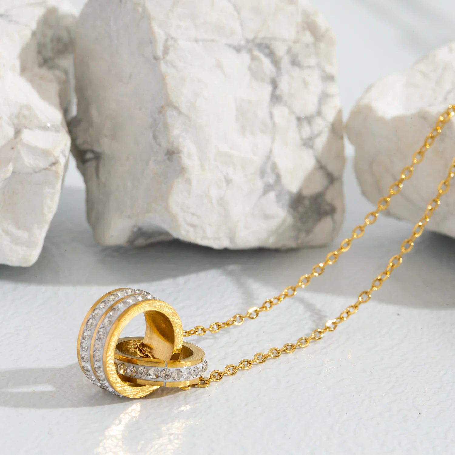 The Radiant Interlocking Double Ring Necklace by Vexa - necklace - Vexa