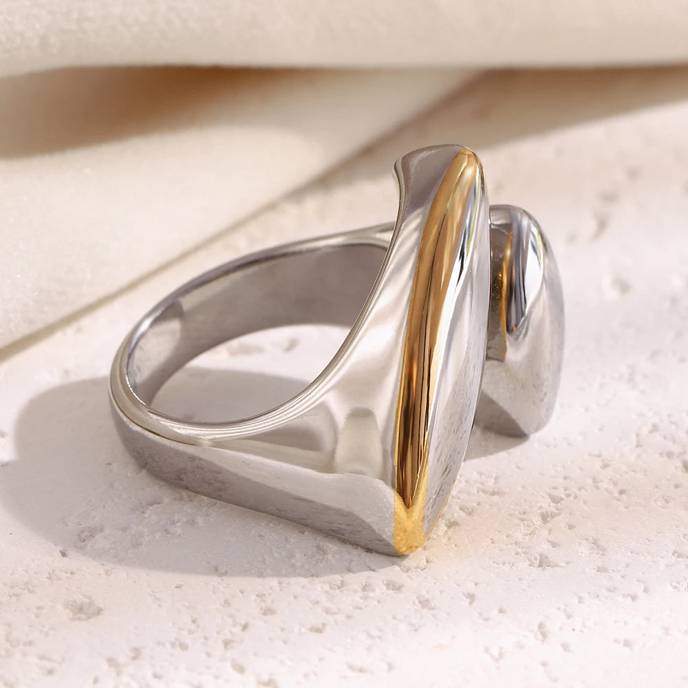 The Vesper Two - Tone Asymmetric Oval Ring by Vexa - RING - Vexa