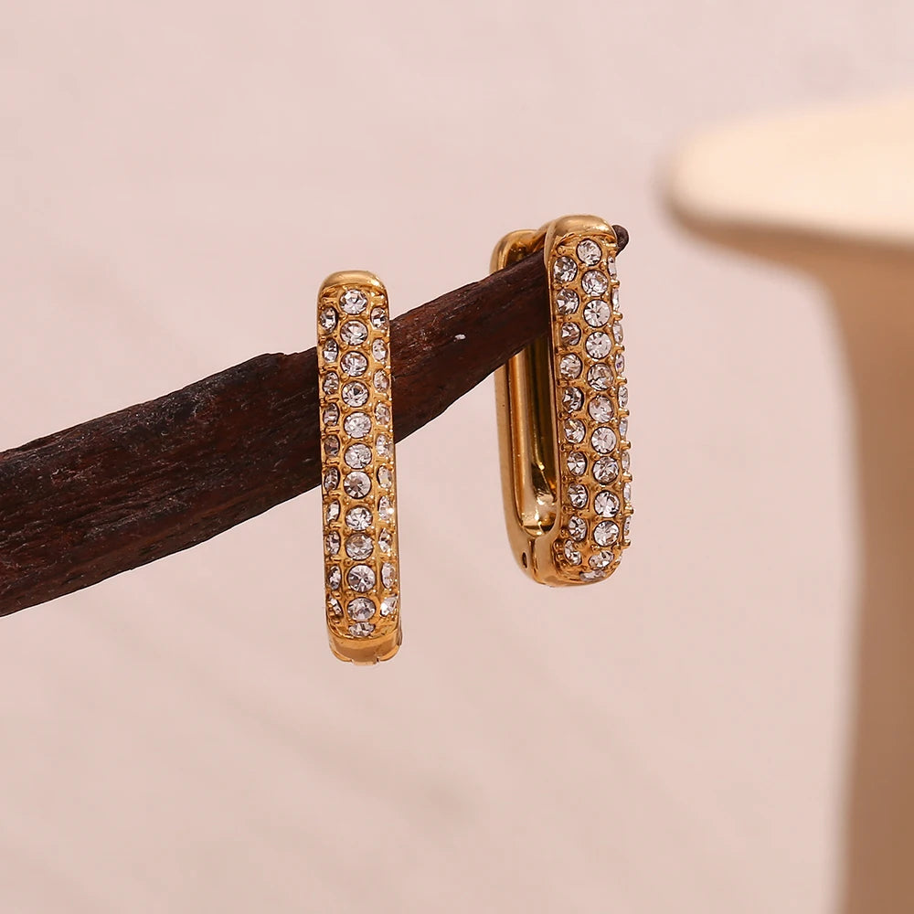 The Radiance Pave Rectangular Hoops by Vexa - Earring - Vexa