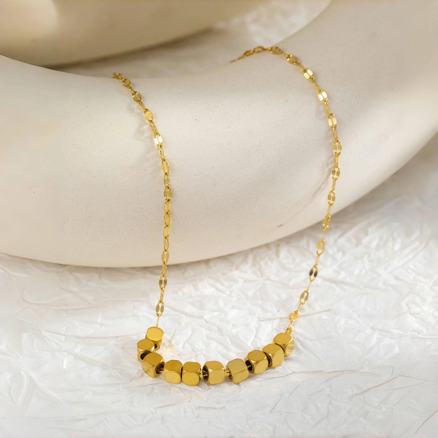 The Polished Geometric Cube Strand Necklace by Vexa - necklace - Vexa - Gold
