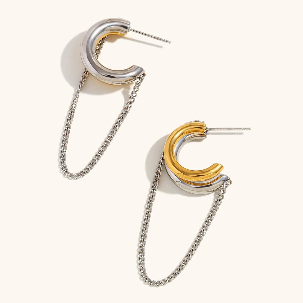The Aria Mixed Metal Chain Tassel Earrings by Vexa - Earring - Vexa