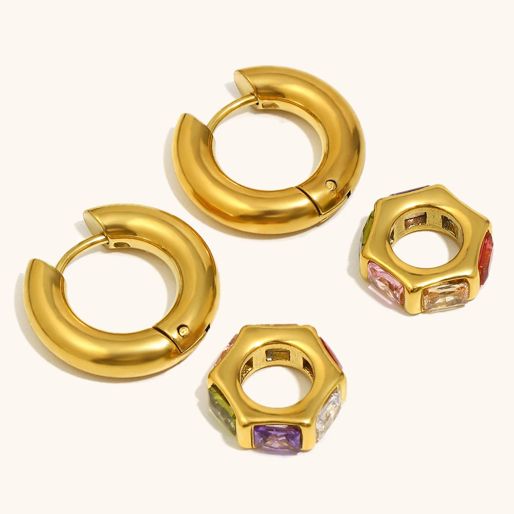 The GeoGem Hexagon Zircon Charm Hoop Earrings by Vexa - Earring - Vexa