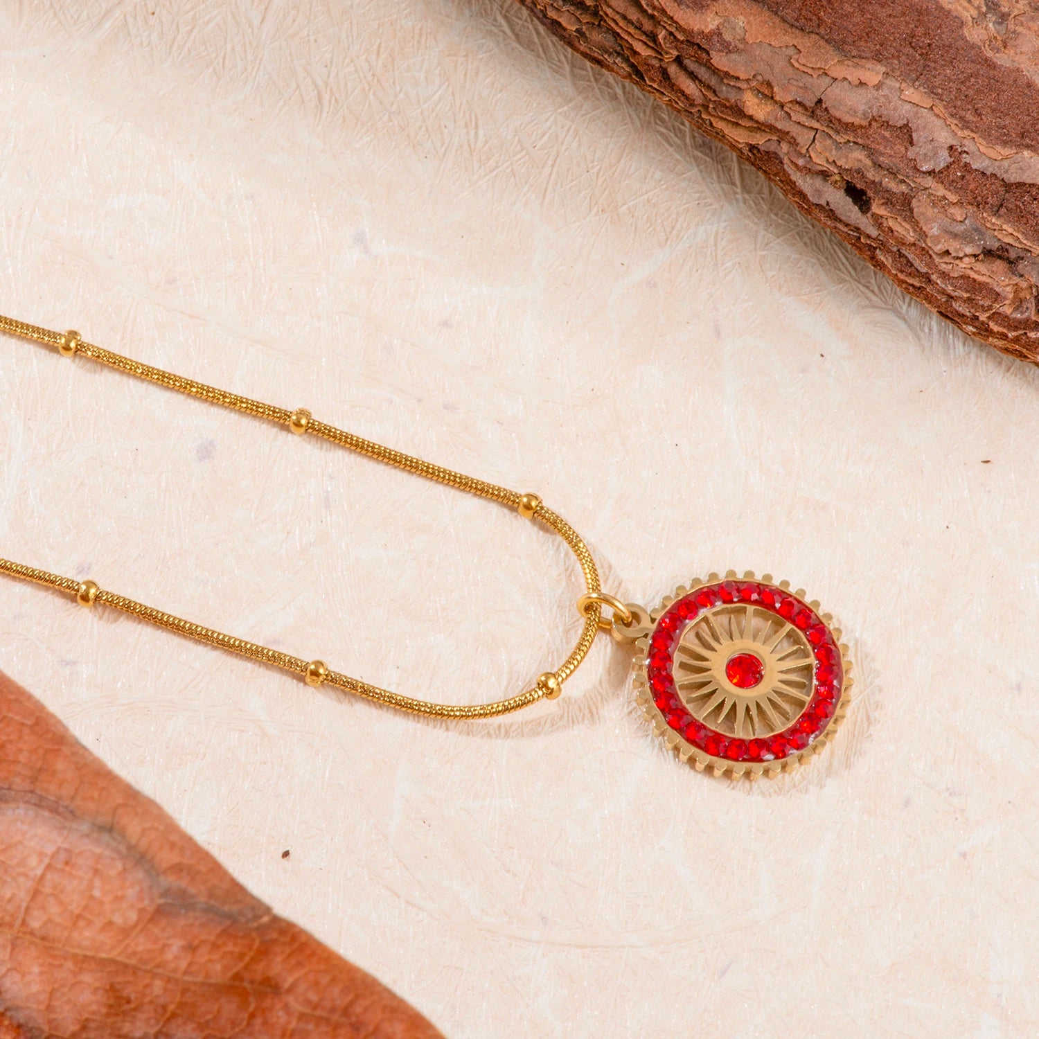 The Radiant Red CZ Circle Pendant Necklace by Vexa - necklace - Vexa
