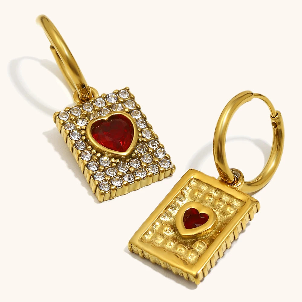 The Valentina Red Heart Zircon Square Earrings by Vexa - Earring - Vexa