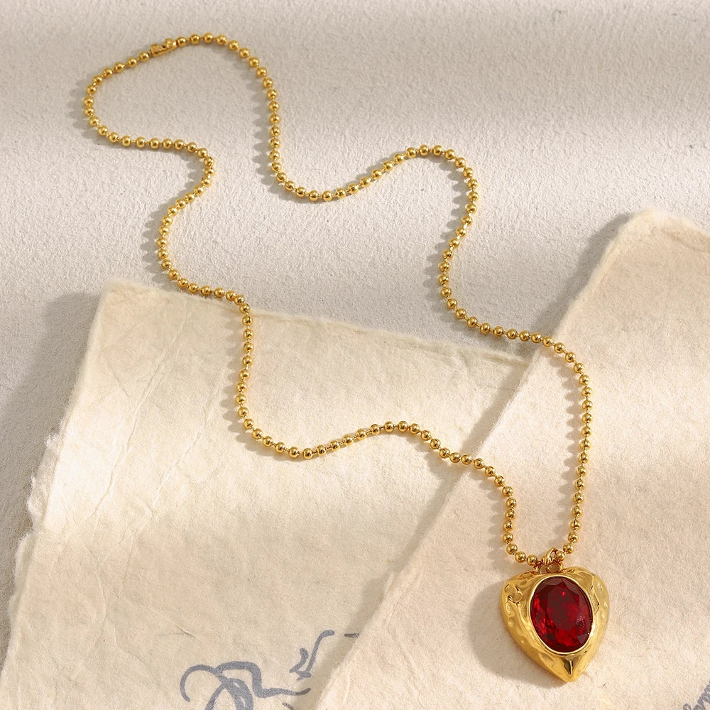 The Crimson Heart Shape Medallion Necklace by Vexa - necklace - Vexa