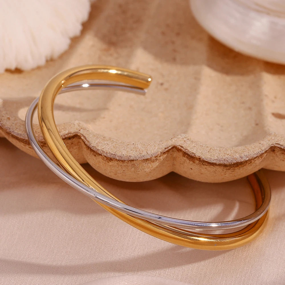 The Horizon Two - Tone Double Line Cuff by Vexa - Bracelet - Vexa