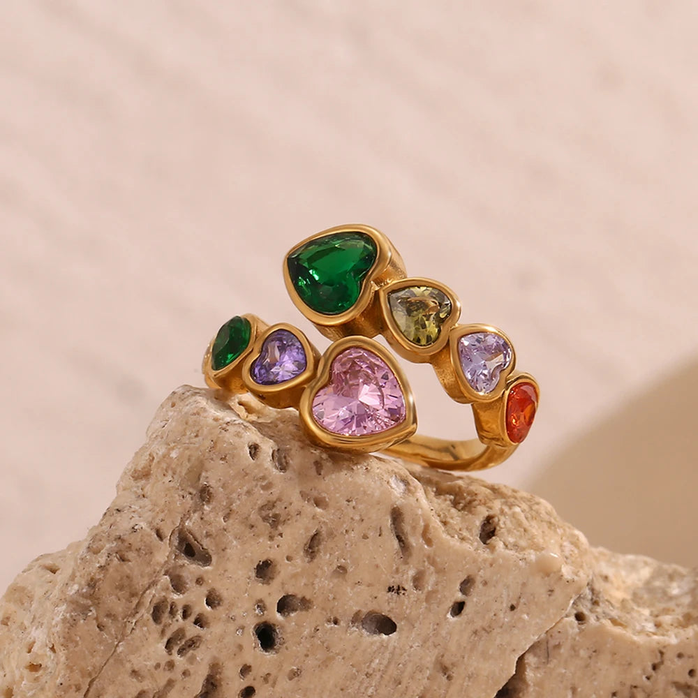 The Valentina Multi - Color Zircon Heart Ring by Vexa - RING - Vexa