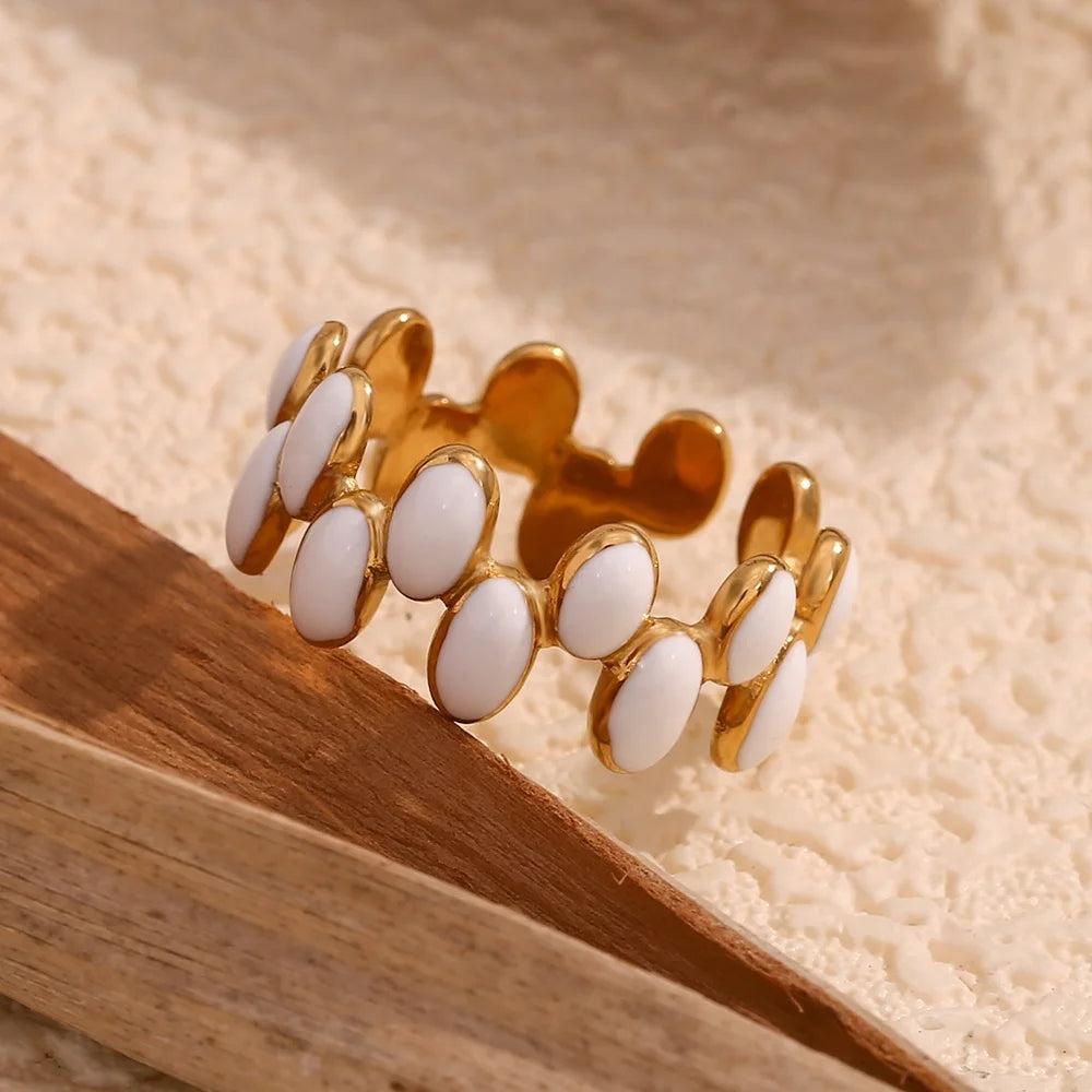 The Livia Enamel Double Row Oval Ring by Vexa - RING - Vexa