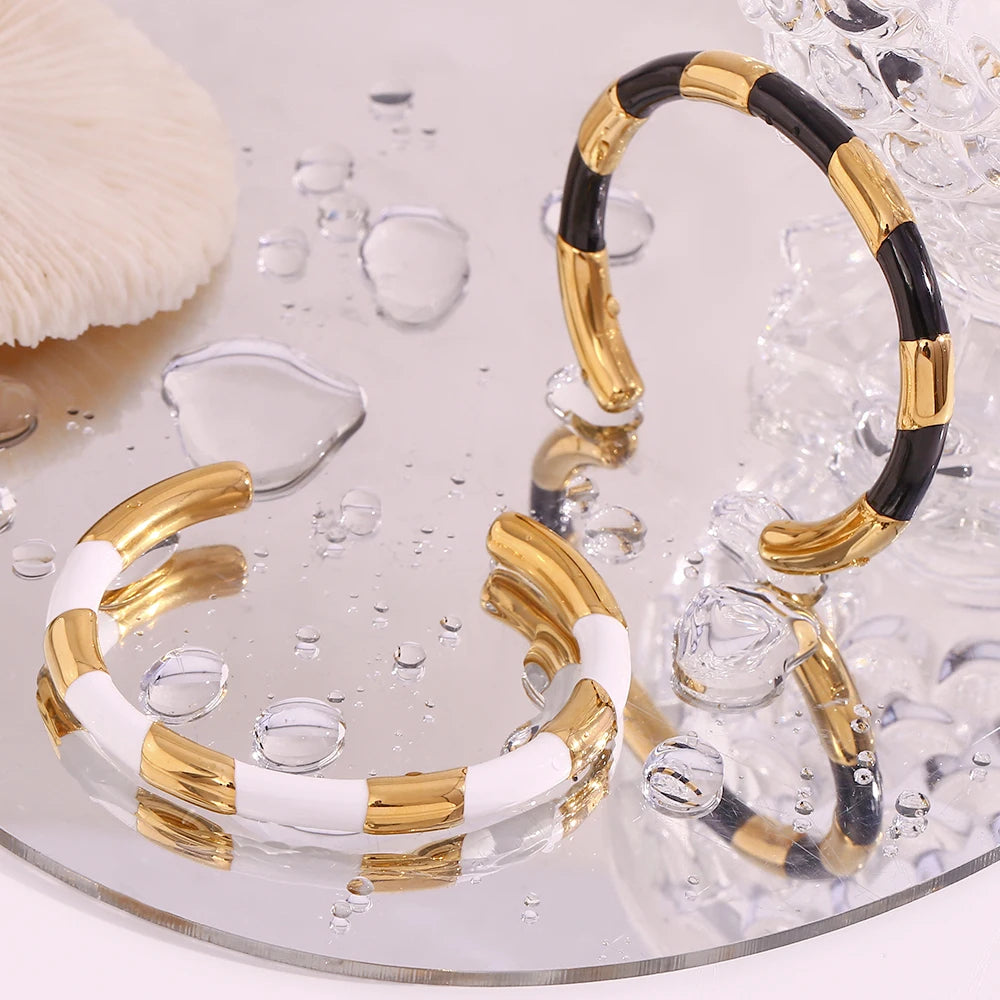 The Zenith Enamel Stripe Chunky Cuff Bangle by Vexa - Bracelet - Vexa
