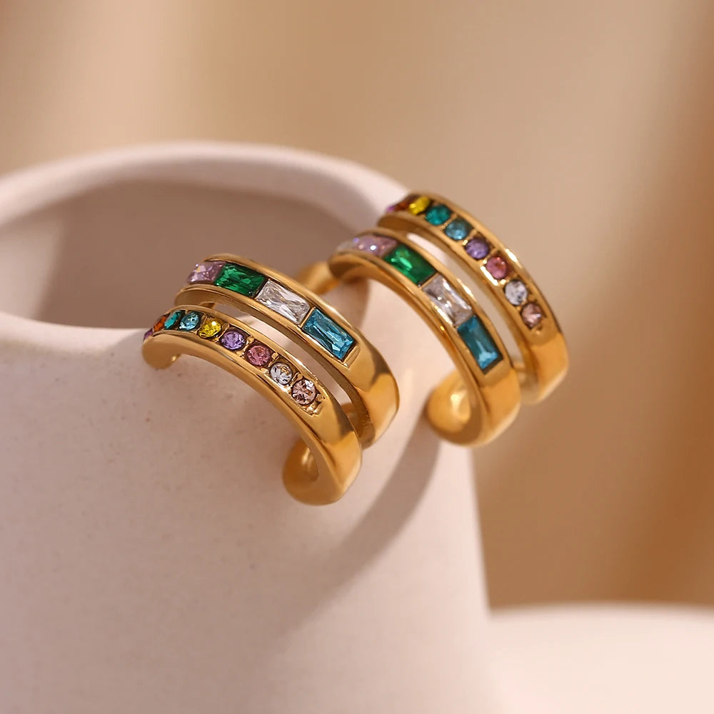 The Aurora Double Band Zircon Hoops by Vexa - Earring - Vexa - Colorful
