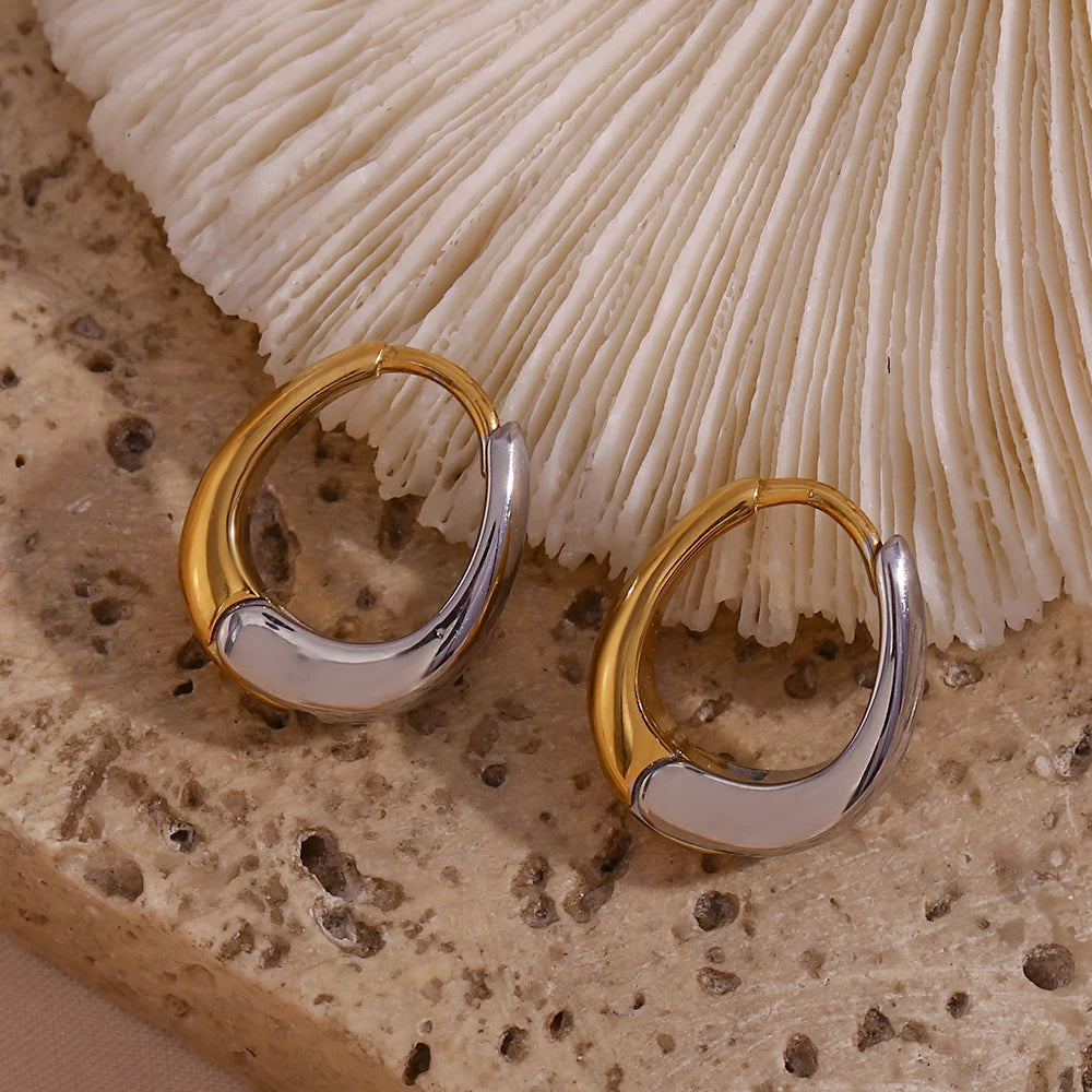 The Equinox Two - Tone Pear Hoop Earrings by Vexa - Earring - Vexa