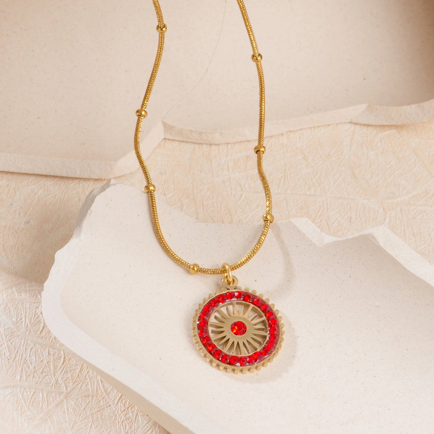 The Radiant Red CZ Circle Pendant Necklace by Vexa - necklace - Vexa