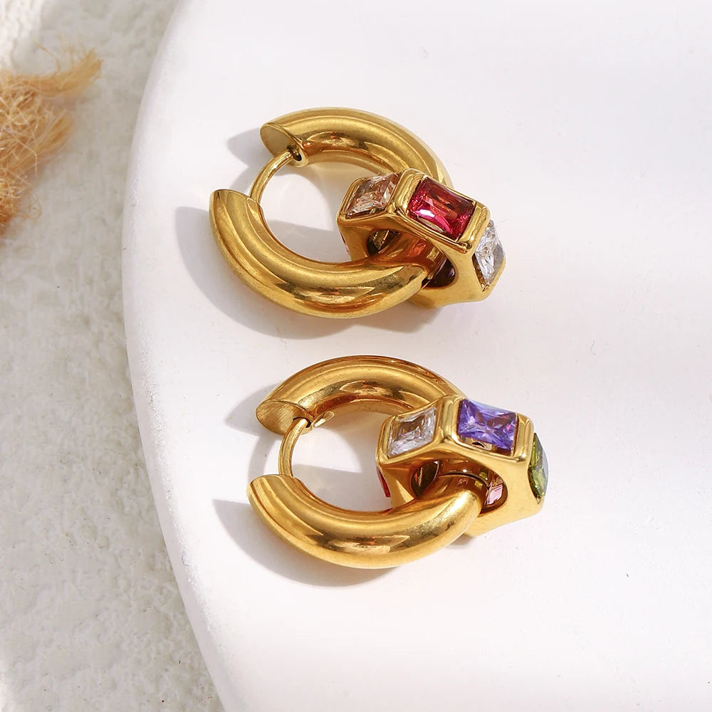 The GeoGem Hexagon Zircon Charm Hoop Earrings by Vexa - Earring - Vexa