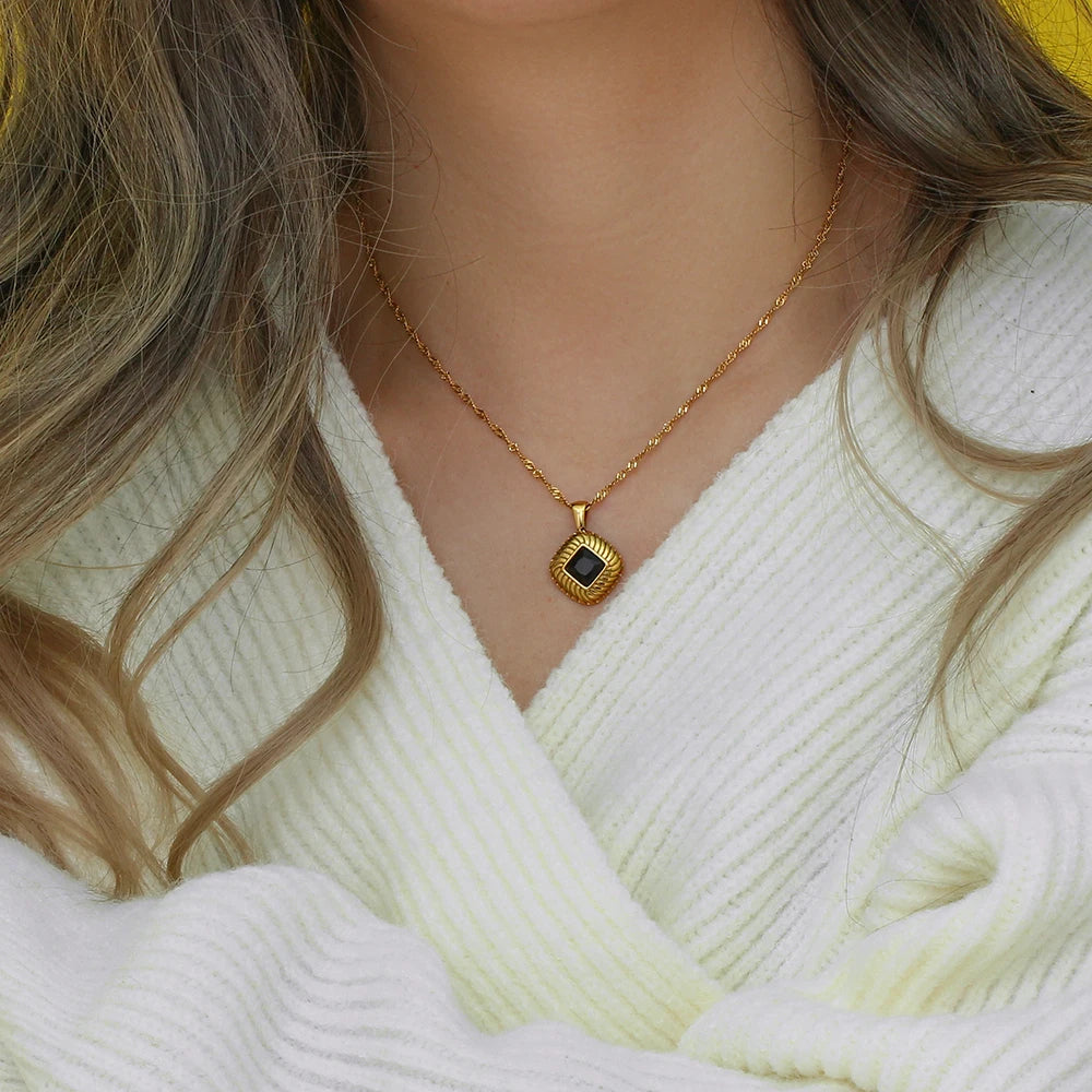 The Sovereign Square Texture Zircon Necklace by Vexa - necklace - Vexa