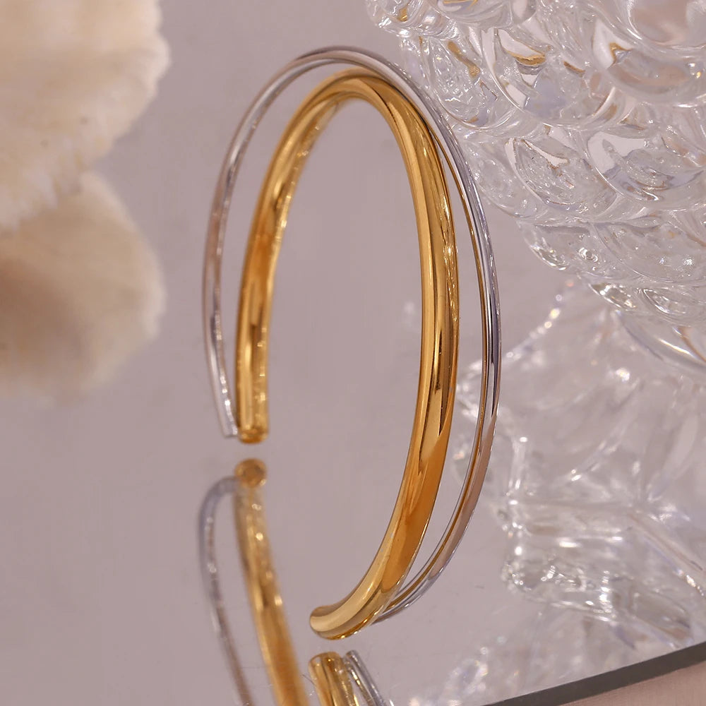 The Horizon Two - Tone Double Line Cuff by Vexa - Bracelet - Vexa